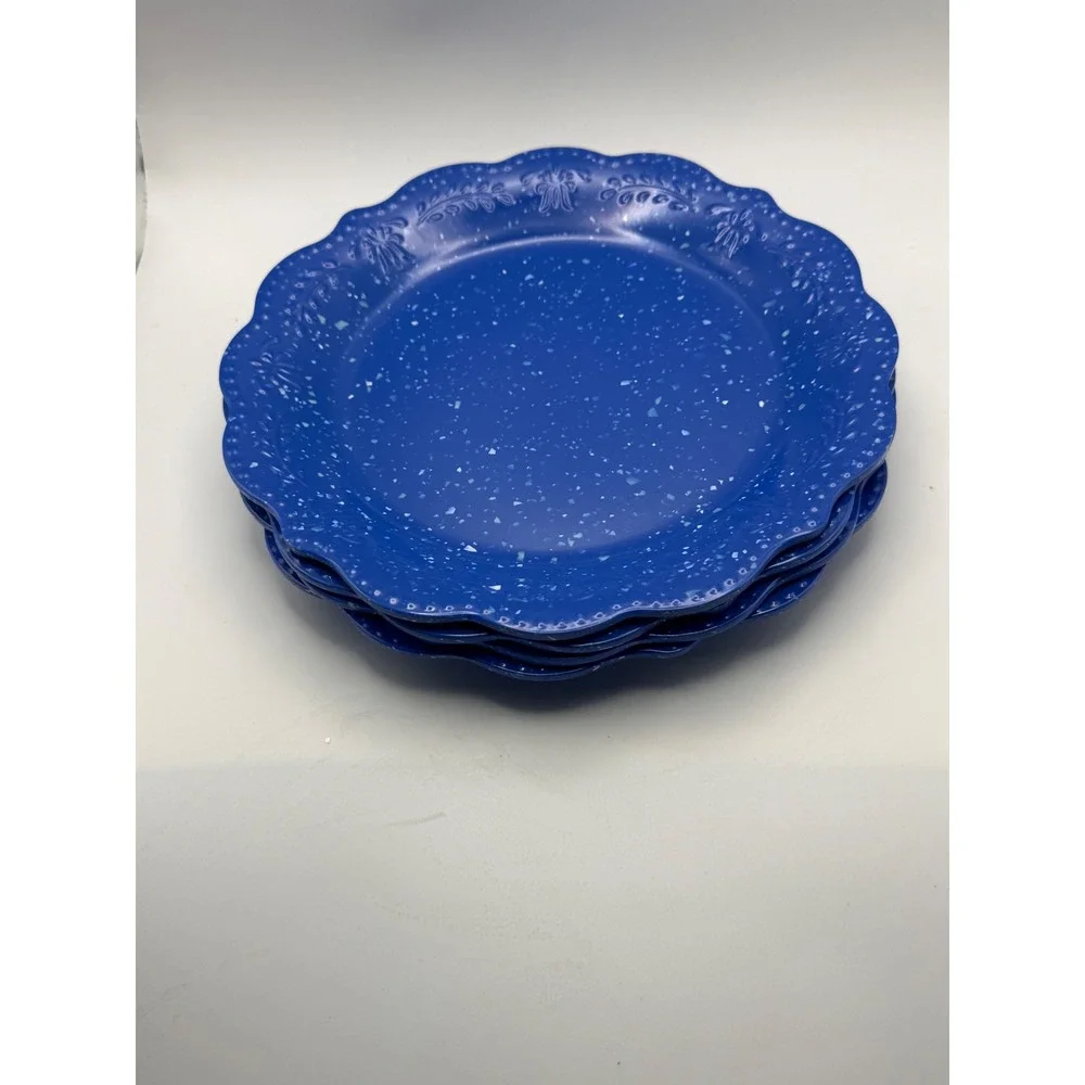 Pioneer Woman Juliette Cobalt Blue Melamine Salad Plates Set of 4 Speckled 8.7in